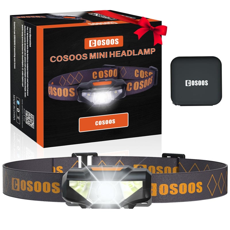 COSOOS Mini LED Headlamp Flashlight with Carrying Case, 1.6oz Lightweight Small Head Lamp Waterproof Running Headlamp, Bright Headlight for Adults, Kids, Camping, Reading (NO AA Battery) - Image 1